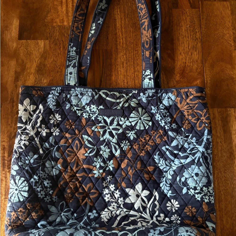Vera Bradley Vintage Floral Quilted Tote Bag - Blue and Brown